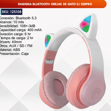 Imagen del producto DIADEMA BLUETOOTH OREJAS DE GATO EJ S28PRO