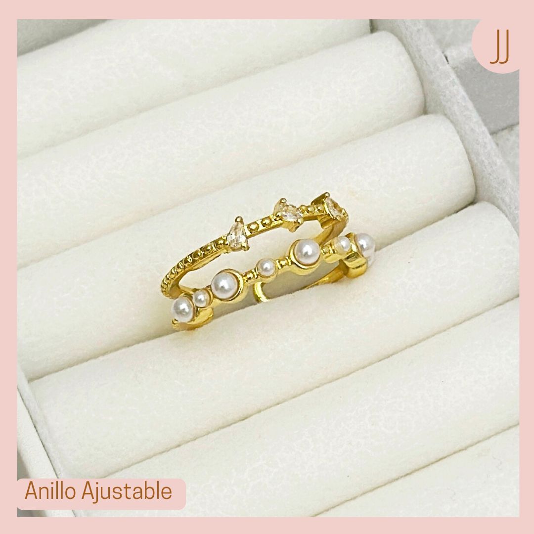 Anillo Rodio Dorado perlas