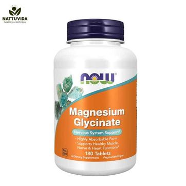 Glicinato de MAGNESIO 100 mg, forma altamente absorbible, 180 tabletas NOW - imagen 1