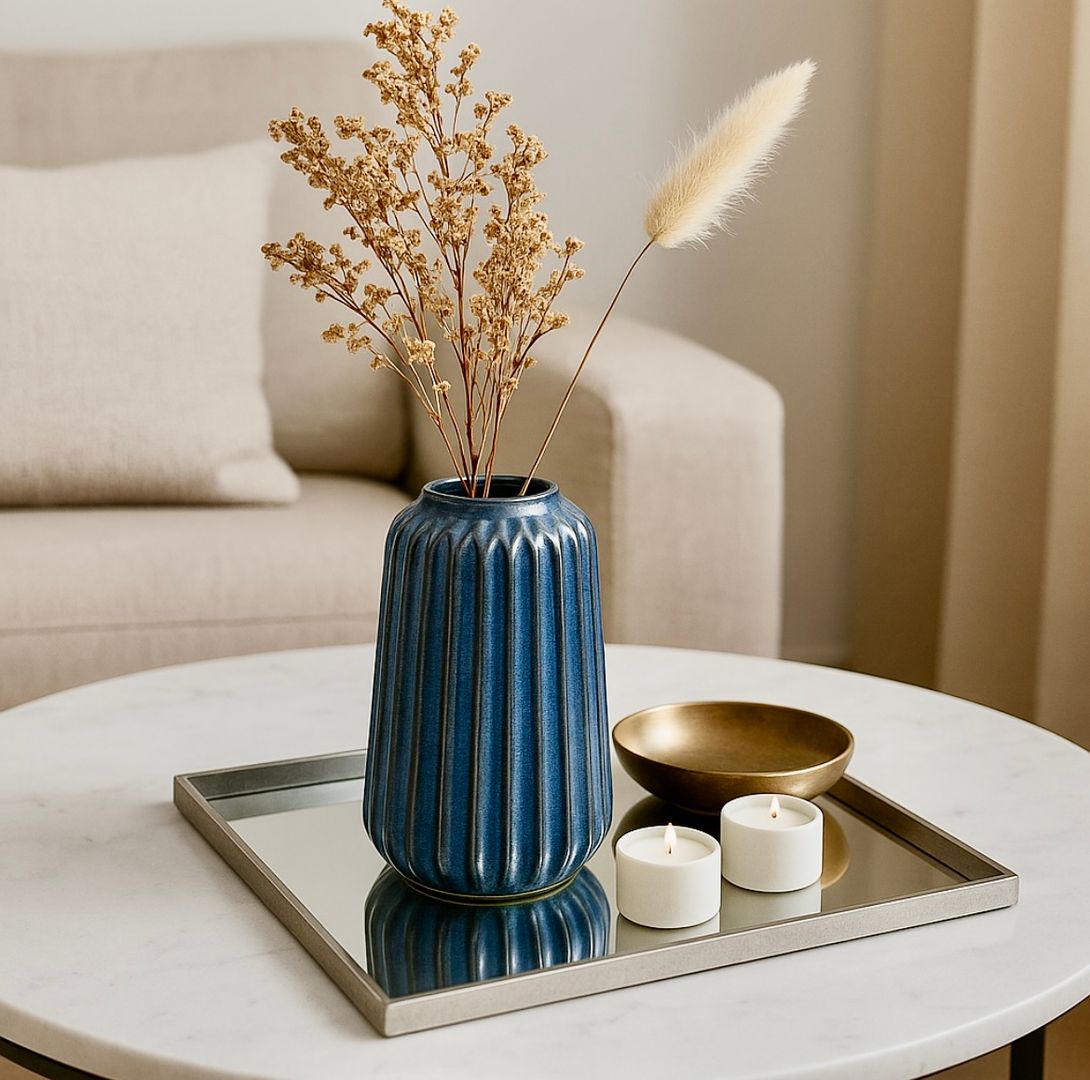 Florero Cerámica Azul 