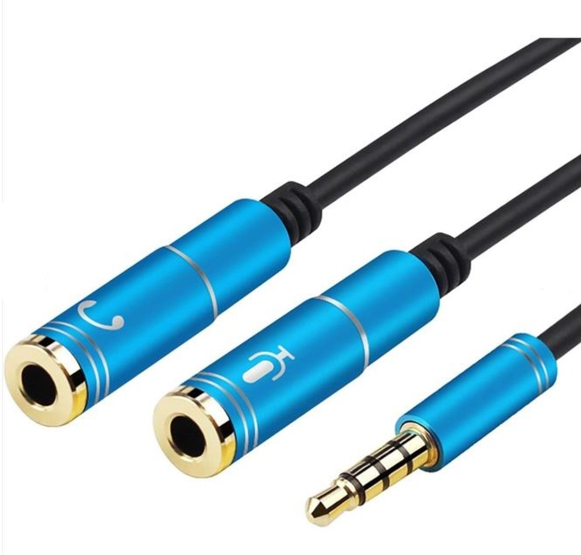 Cable adaptador Jack 3.5mm a micrófono y audio azul