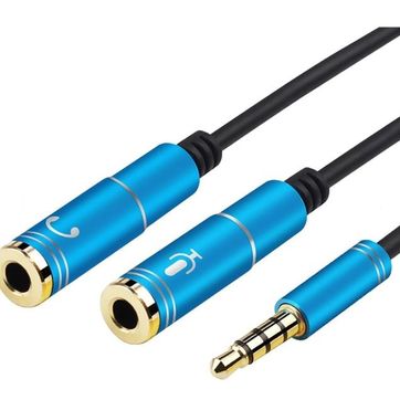 Cable adaptador Jack 3.5mm a micrófono y audio azul - imagen 1