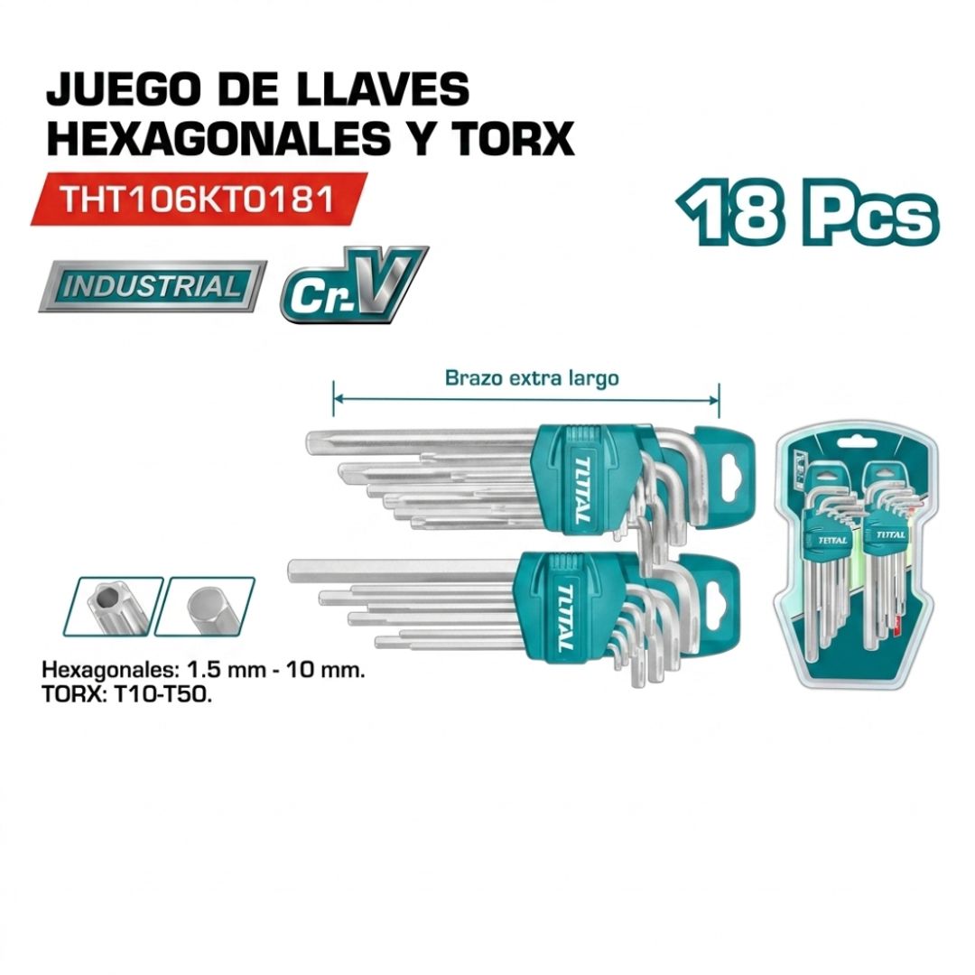 LLAVE L TORK / HEXAGONAL LARGA 18 PZAS