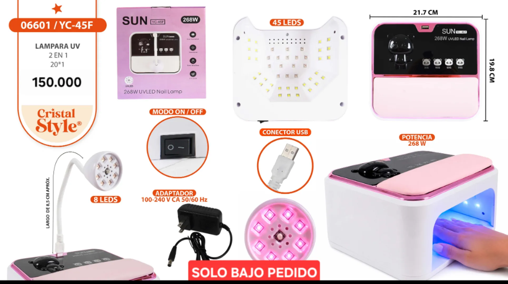 Lámpara UV/LED 2 en 1. 45 Leds/268W