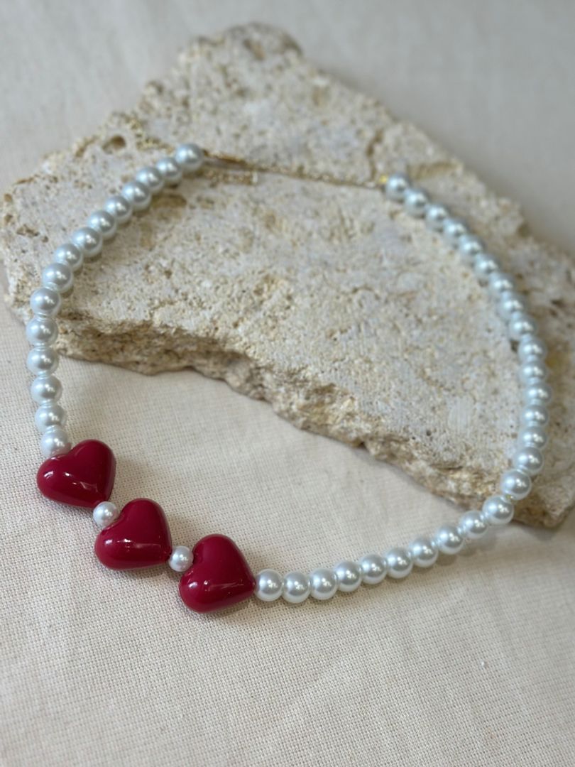 Collar perla corazones 