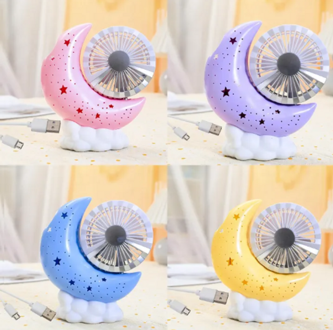 VENTILADOR CON LAMPARA MINI LUNA RECARGABLE