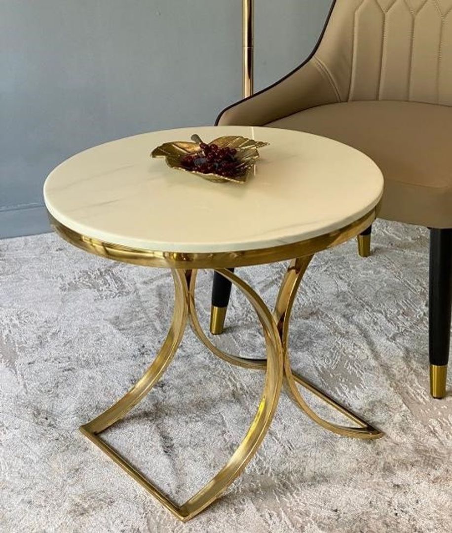 Mesa dorada en acero y marmol