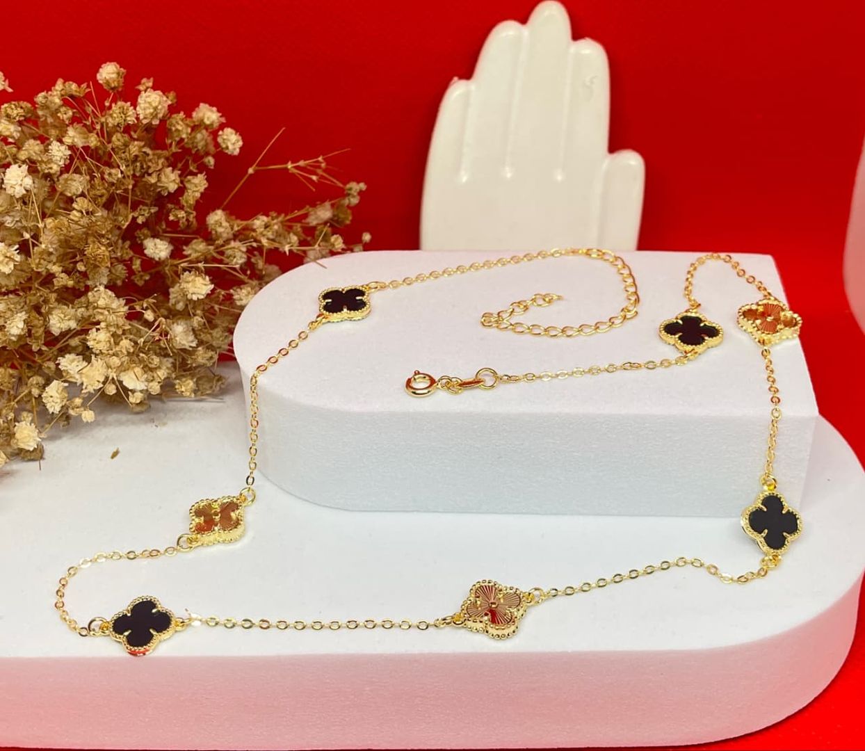 Cadena van cleef x7 diamantada y  negro de 47cm