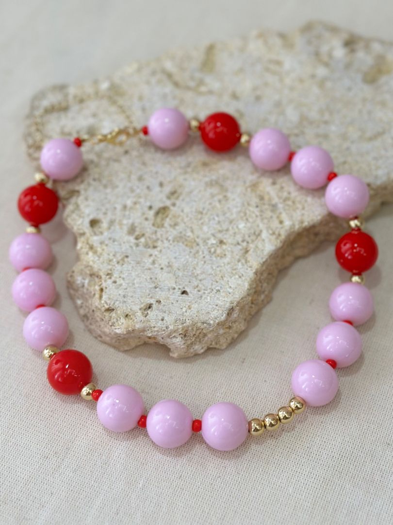 Collar abaco combinado rosa con rojo