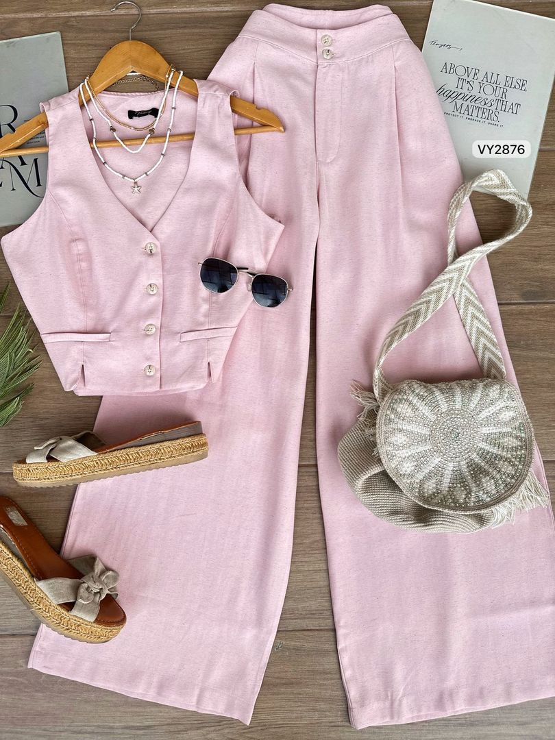 SET CHALECO PANTALON MODAL RIBETES VY2876