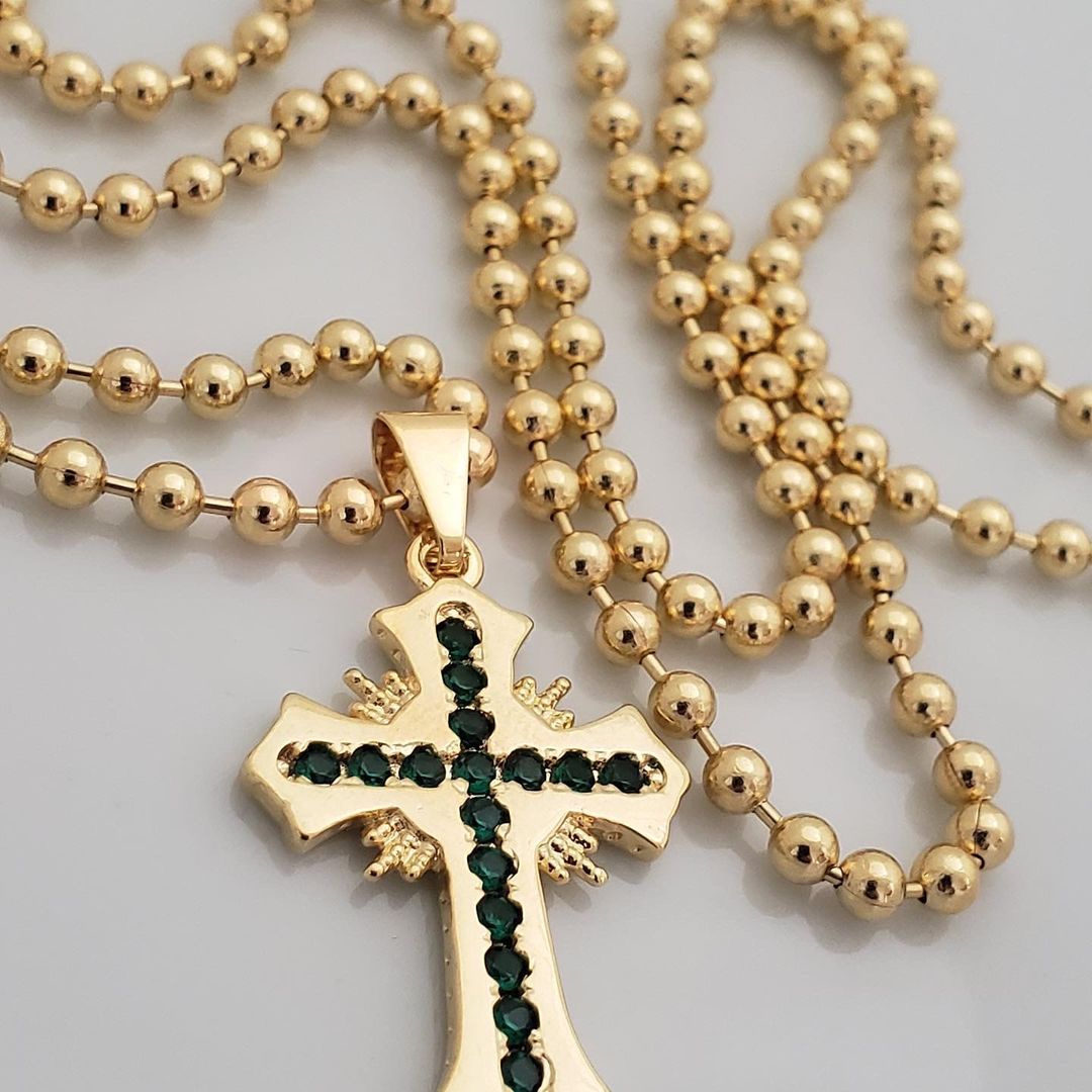 Cadena militar lisa y cruz sagrada verde 