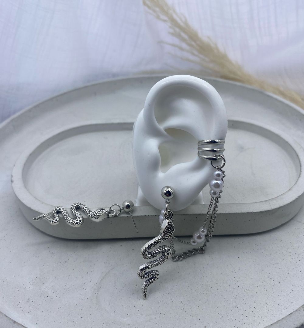 Earcuff con topo serpiente, plateado