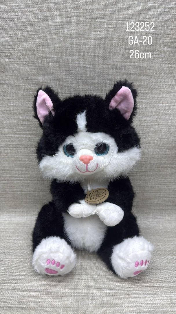 GATO BLANCO Y NEGRO SENTADO 26 CM