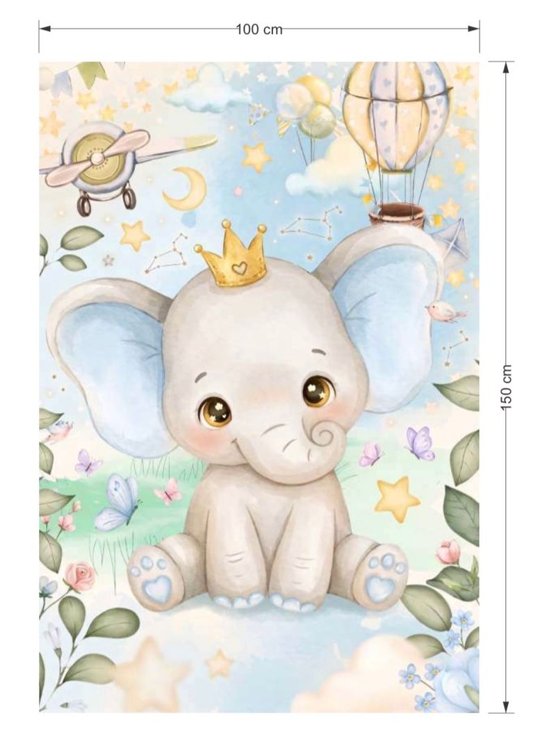 FONDO EN TELA 1 x 1.50 ELEFANTE BABY SHOWER