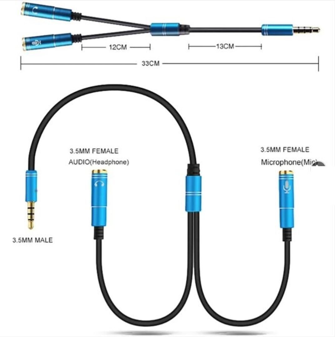 Cable adaptador Jack 3.5mm a micrófono y audio azul
