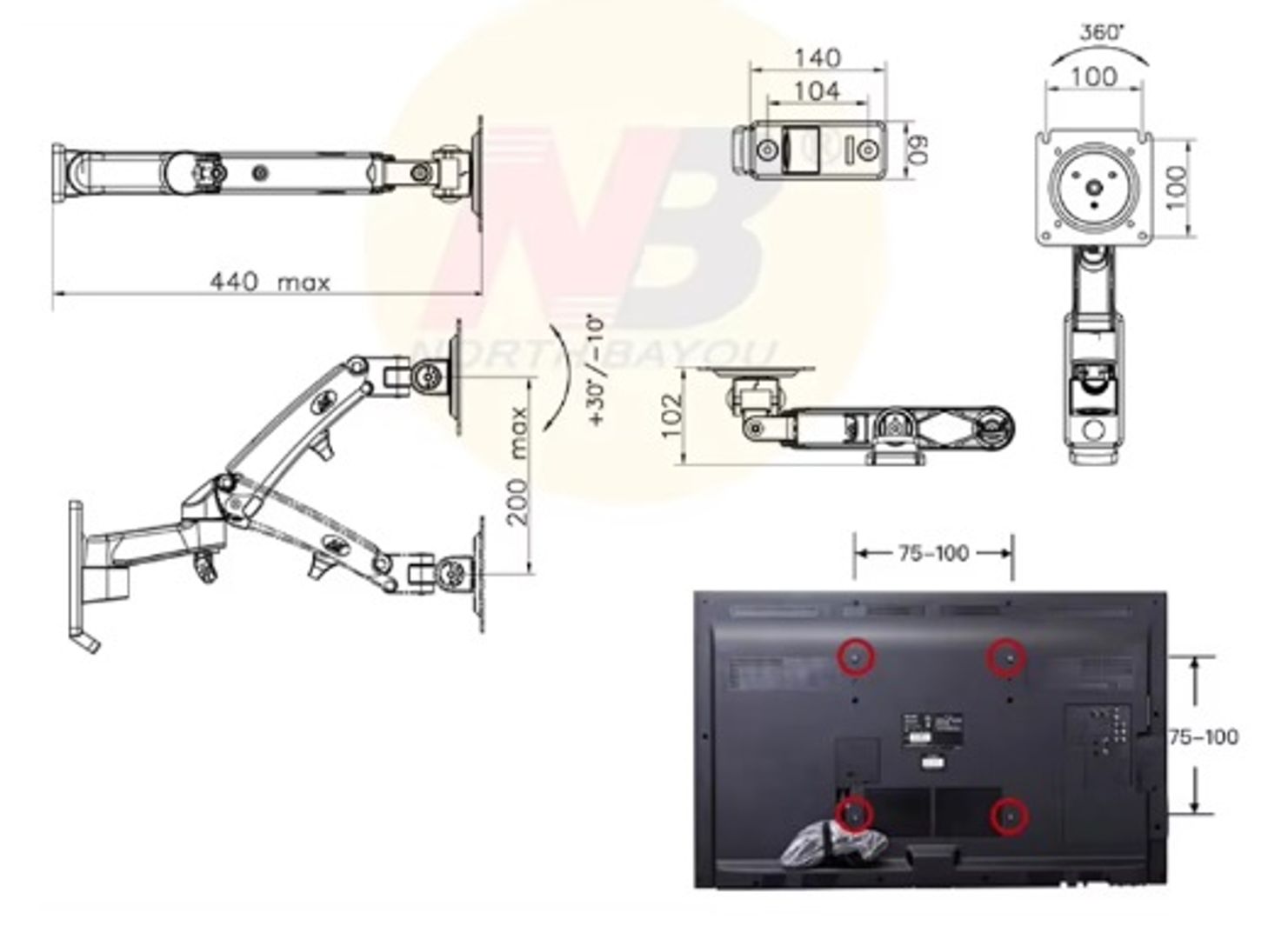 Soporte TV brazo movible 30" a 40"