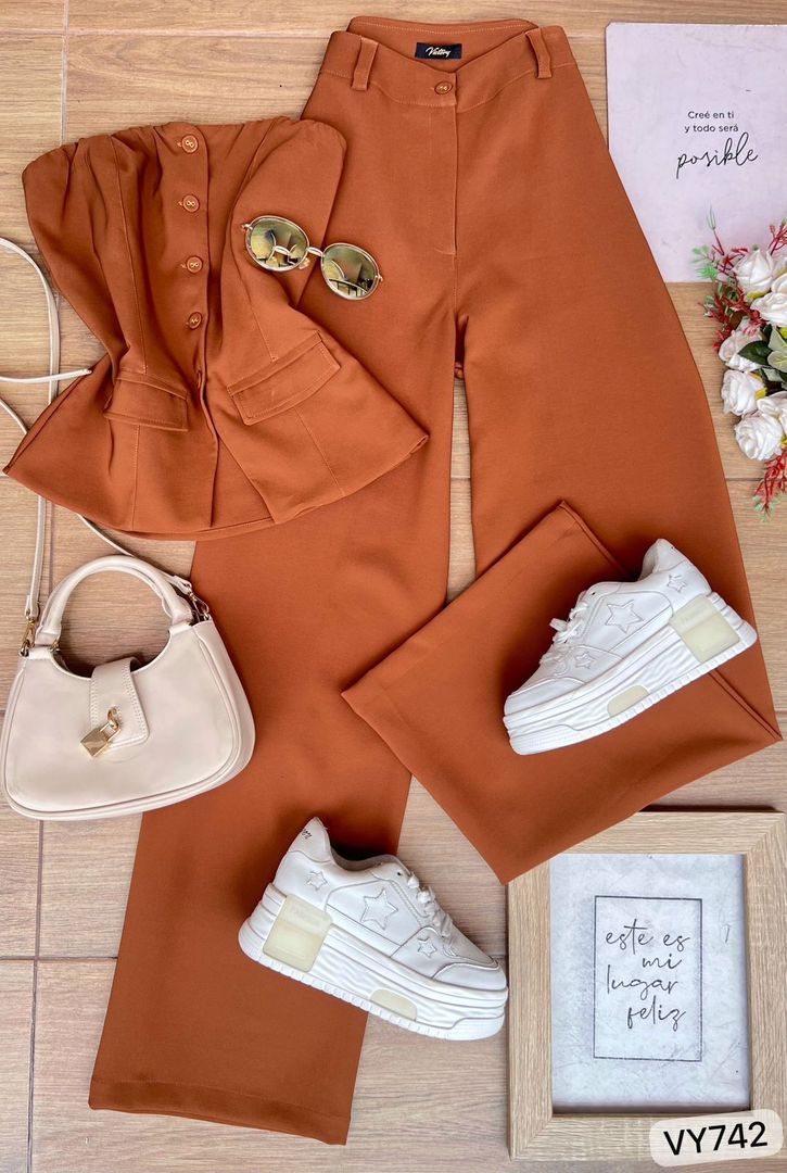 SET BLUSA TIPO STRAPLE Y PANTALON ROKY VY742