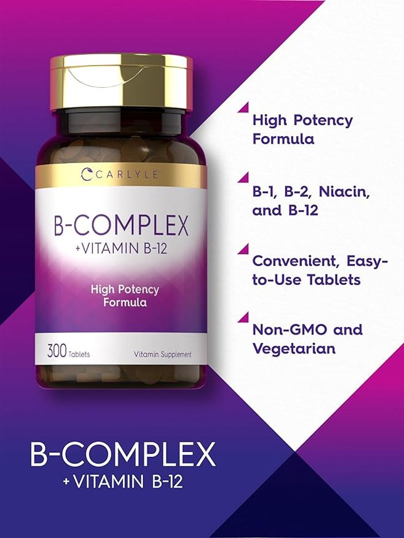 Vitamina del complejo B con B12  300 tabletas  Fórmula de alta potencia 