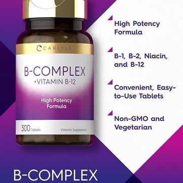 Vitamina del complejo B con B12  300 tabletas  Fórmula de alta potencia  - imagen 1