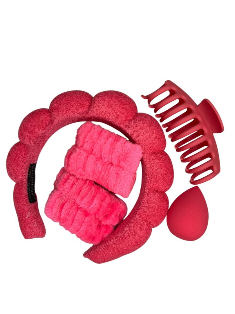 Set de Diadema, Muñequeras, Presa y Beauty Blender
