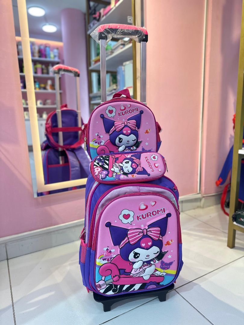 Combo escolar x3 con ruedas sanrio 