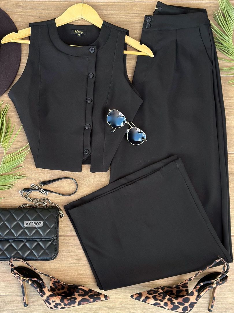 SET CHALECO BOTONES LATERALES  Y PANTALON VY2807