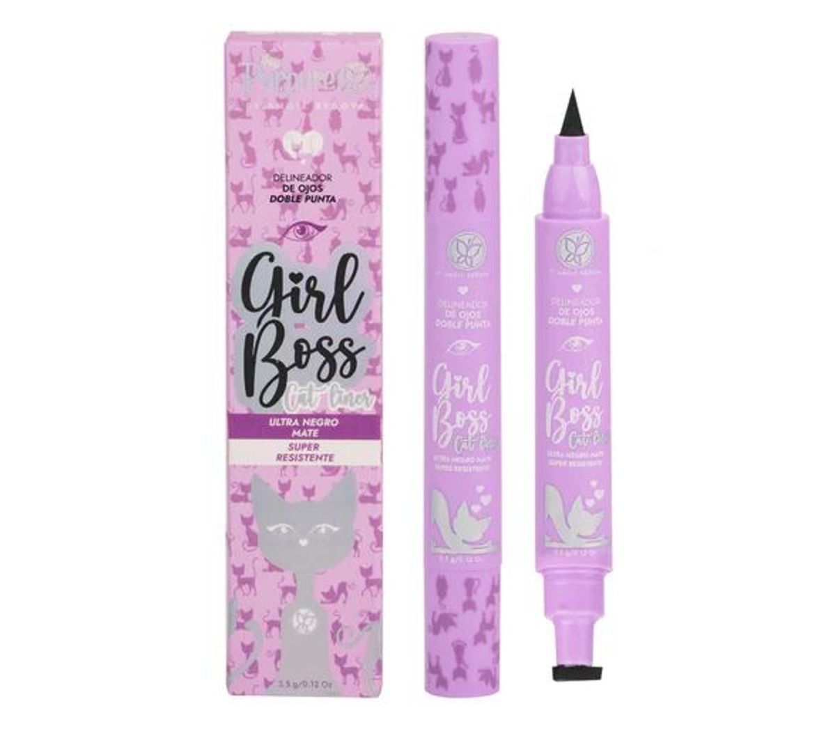 DELINEADOR DE OJOS DOBLE PUNTA GIRL BOSS ULTRA NEGRO MATE PURPURE