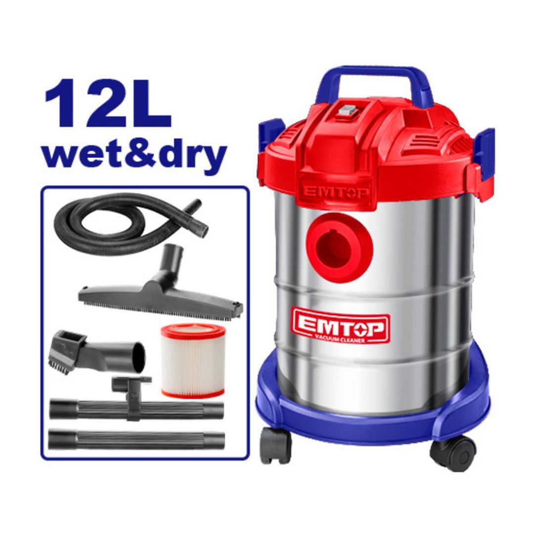 EMTOP ASPIRADORA 800W/120V 12LTS SECO/HUMEDO+ACCESORIOS SUPER EMTOP