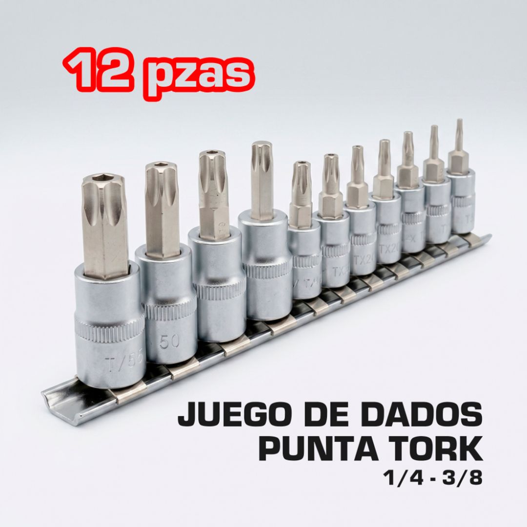 JUEGO DE DADOS PUNTA TORK 12 PIEZAS 1/4 - 3/8