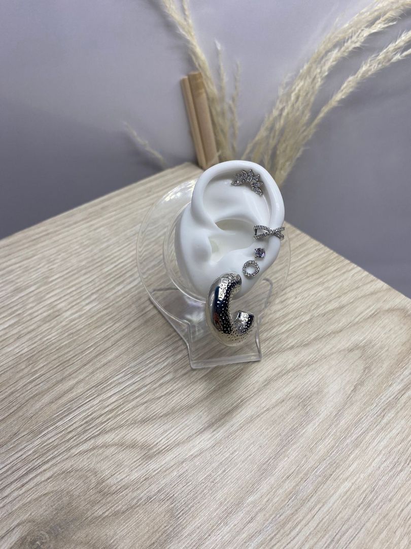 Diseño de topos, pircing y earcuff, plateado, covergold 