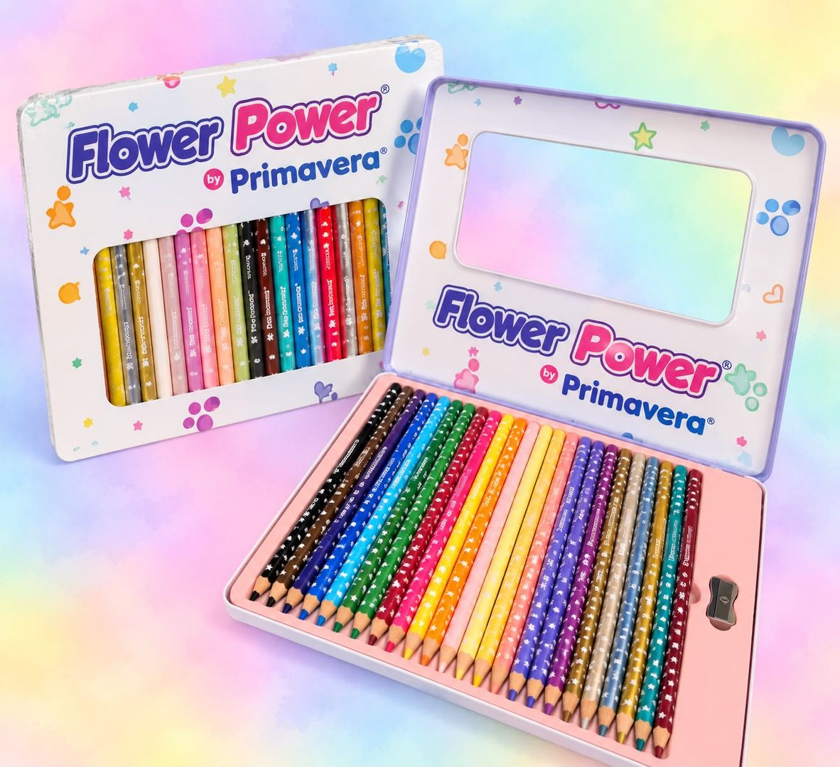 Colores flower power caja metalica x 24
