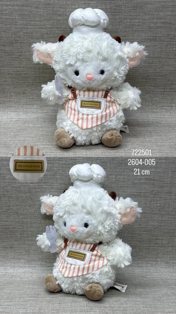 CORDERO CHEF DE 21 CM CON GORRO Y DELANTAL 
