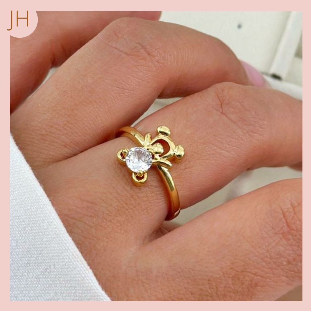 Anillo Osito Circón Lila y Cristal