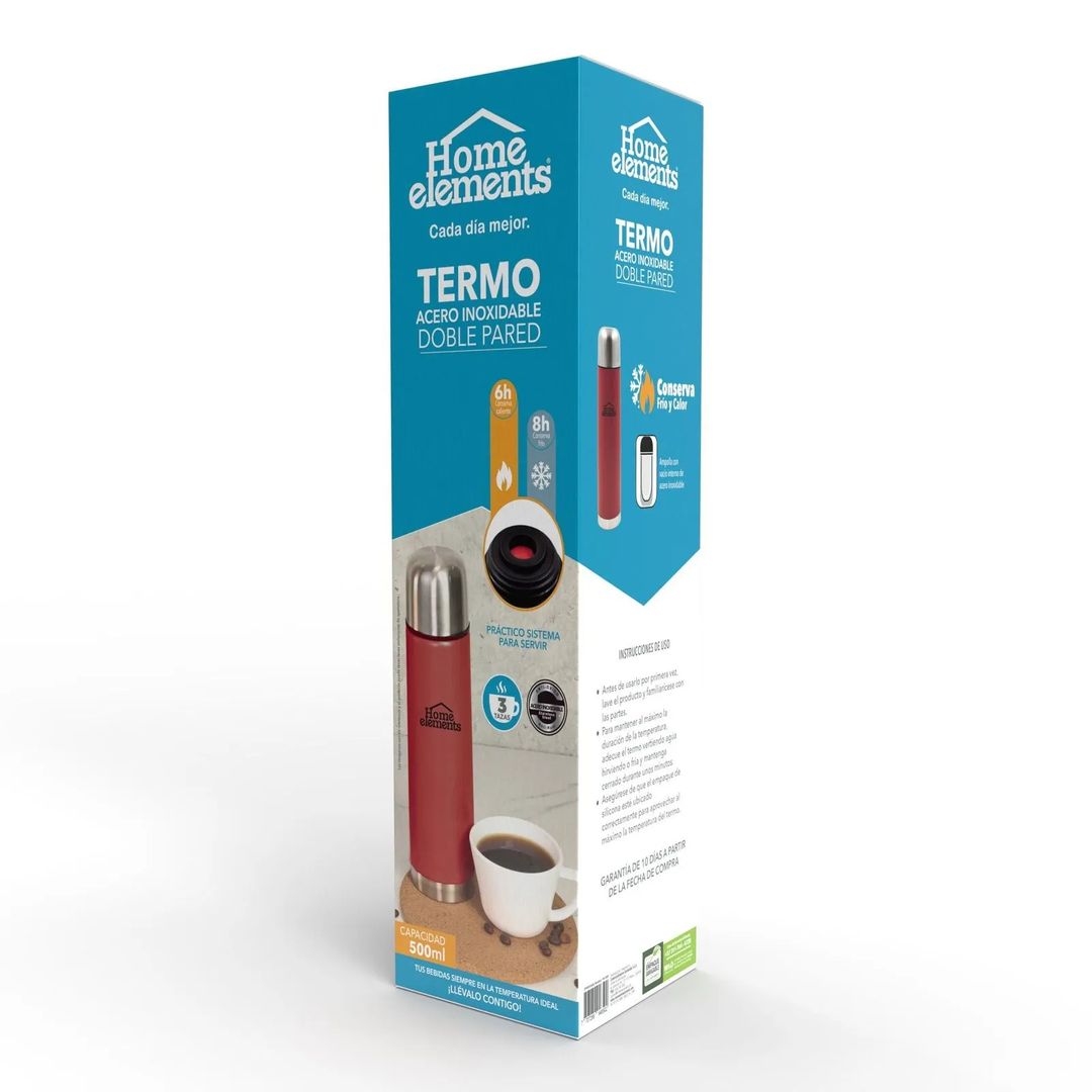  Termo Acero Doble Pared 0,5 Litros Home Elements - Rojo
