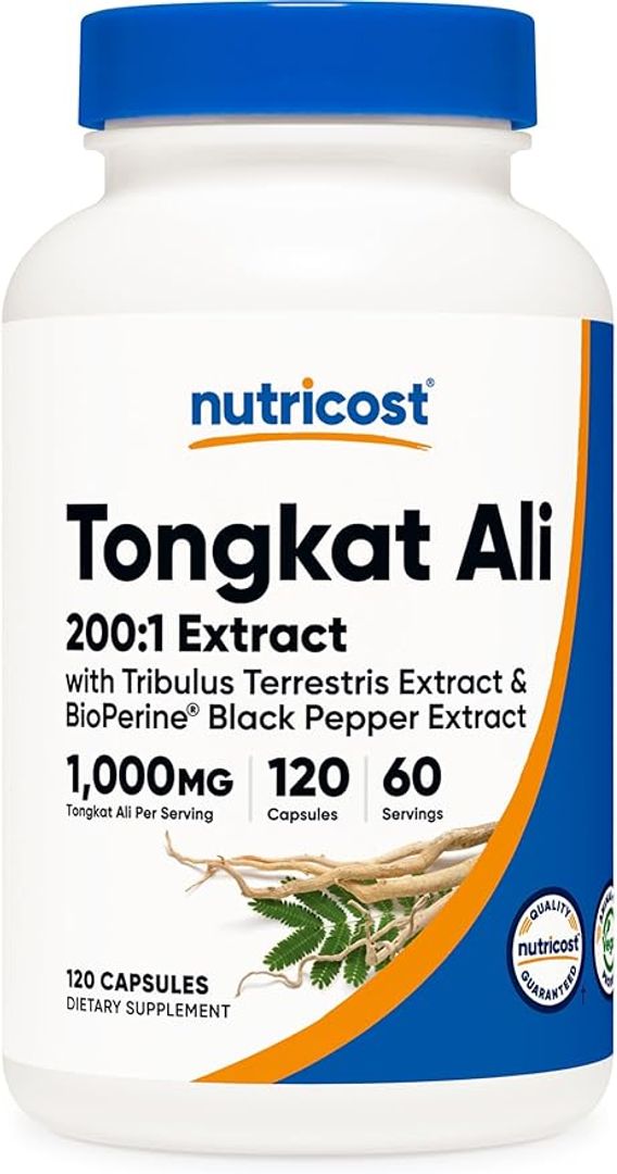 Tongkat Ali 1000 mg 120 cap con Tribulus Terrestris y BioPerine Nutricost 