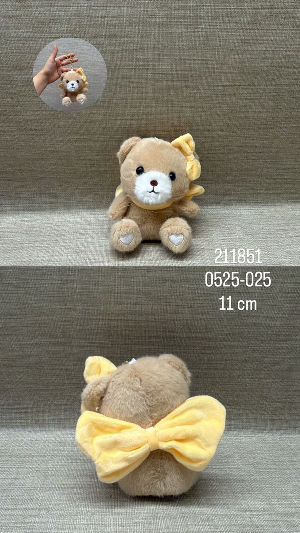 LLAVERO OSITO BEIGE CON LAZO 11 CM