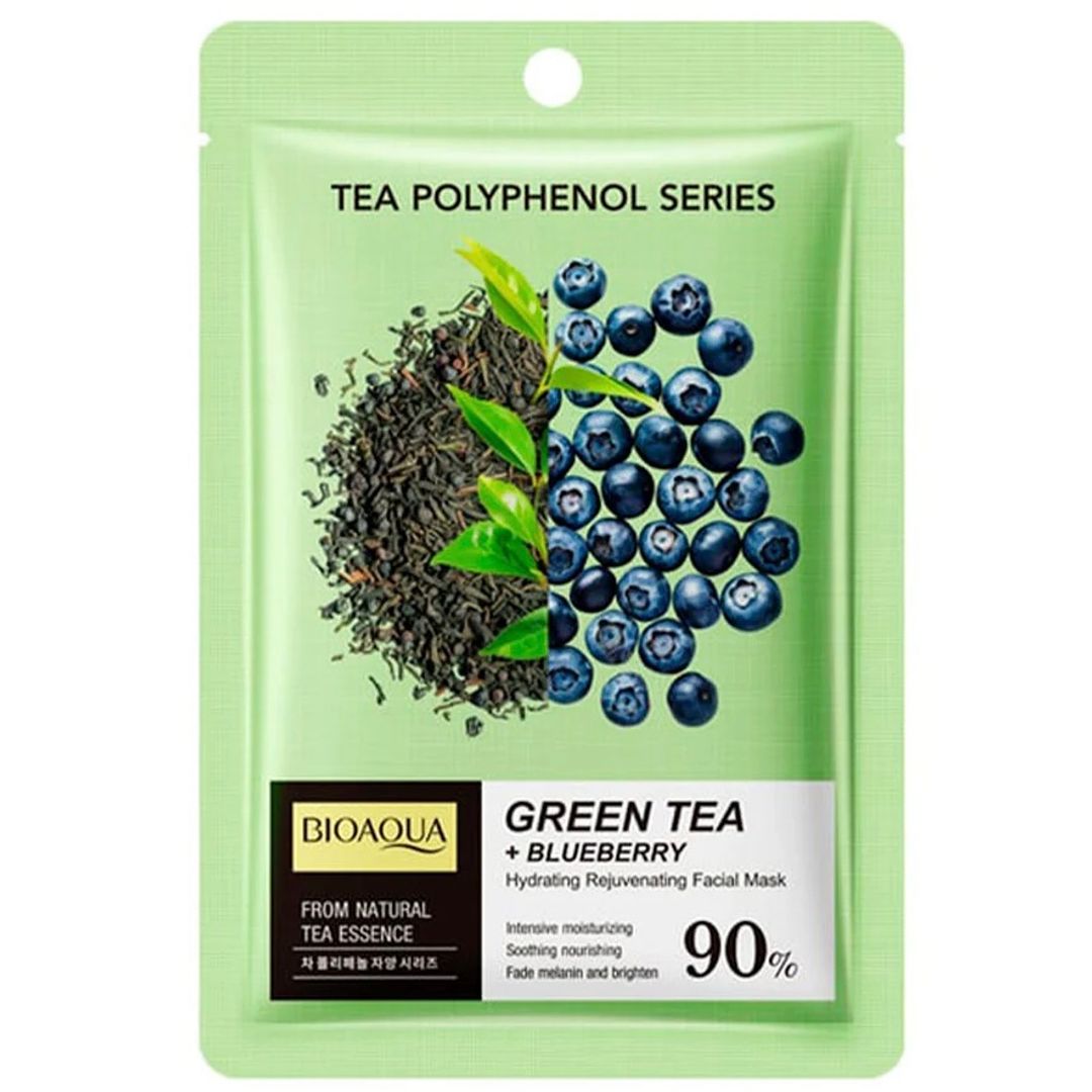 MASCARILLA FACIAL EN VELO TE NEGRO Y ARÁNDANOS BIOAQUA 