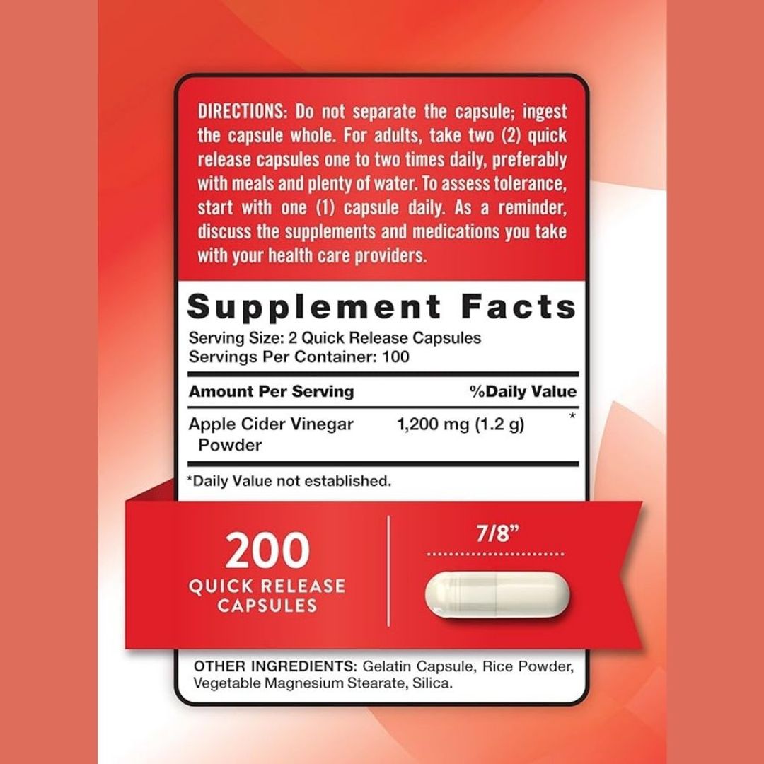 Vinagre Sidra Manzana 1200 mg 200 píldoras Natures Truth