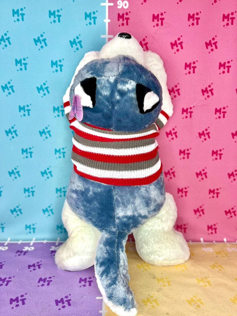 Lobo acostado camisa rayas 80cm