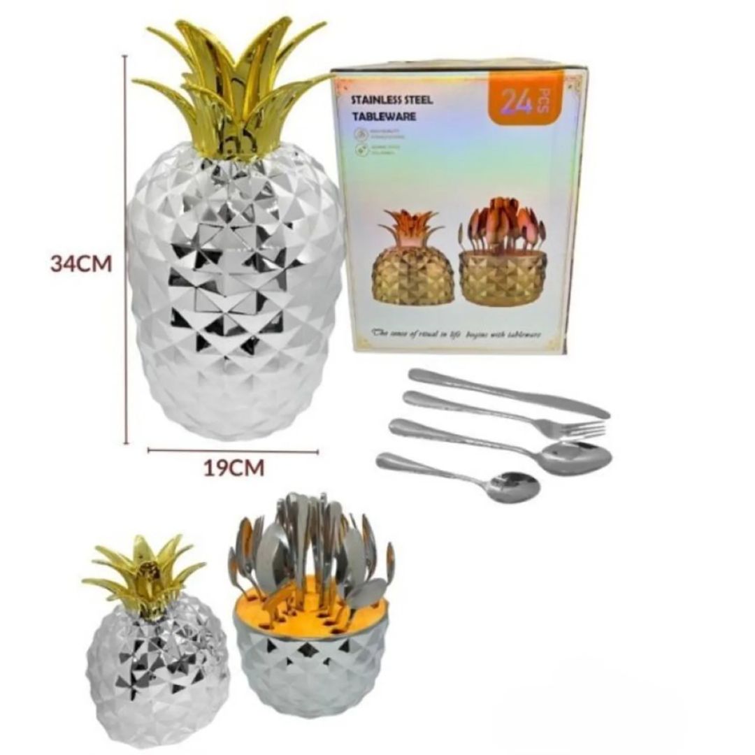 SET DE CUBIERTOS PREMIUM x24 PIEZAS EN ACERO TIPO PIÑA
