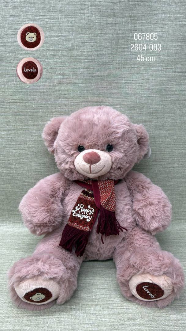 OSO PELUDITO PALO ROSA  CON BUFANDA 45 CM