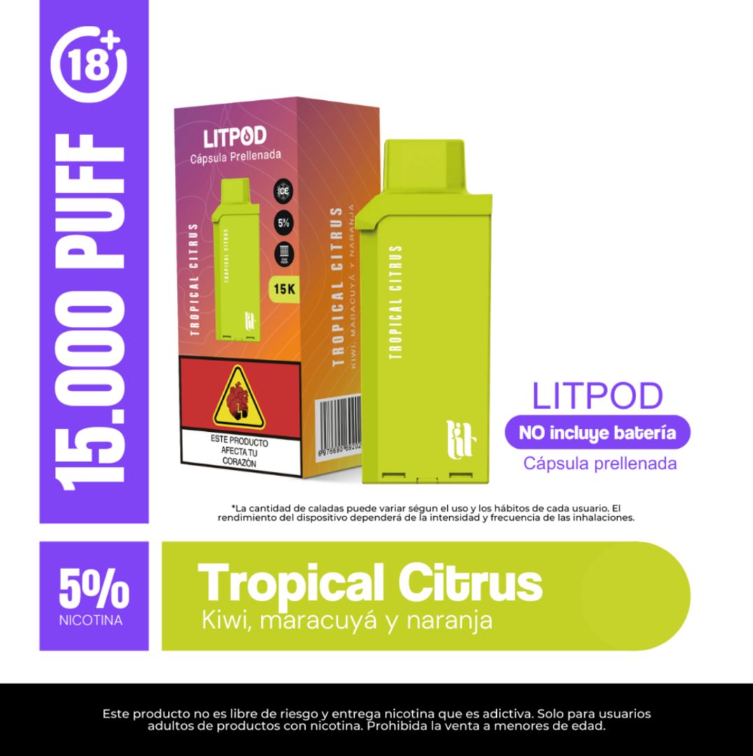 Pod Lit Tropical Citrus 15.000 Puffs Recarga