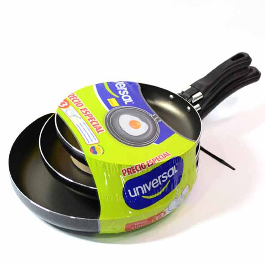 Set X3 Sartenes Antiadherente Universal de 18, 20 Y 24 Cm.