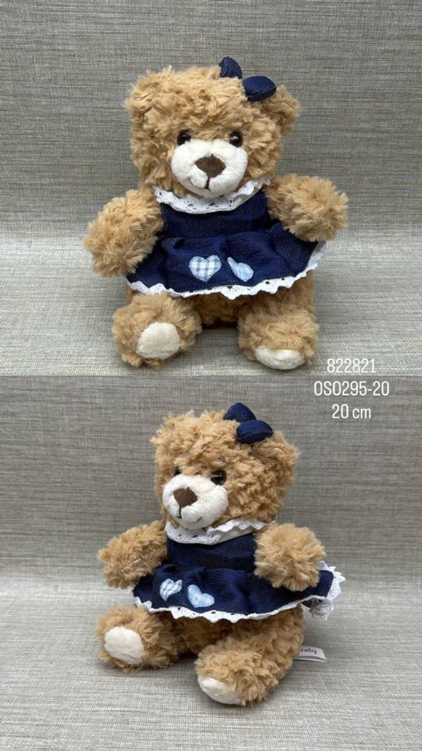 OSA CAFE CON VESTIDO AZUL DE 20 CM 