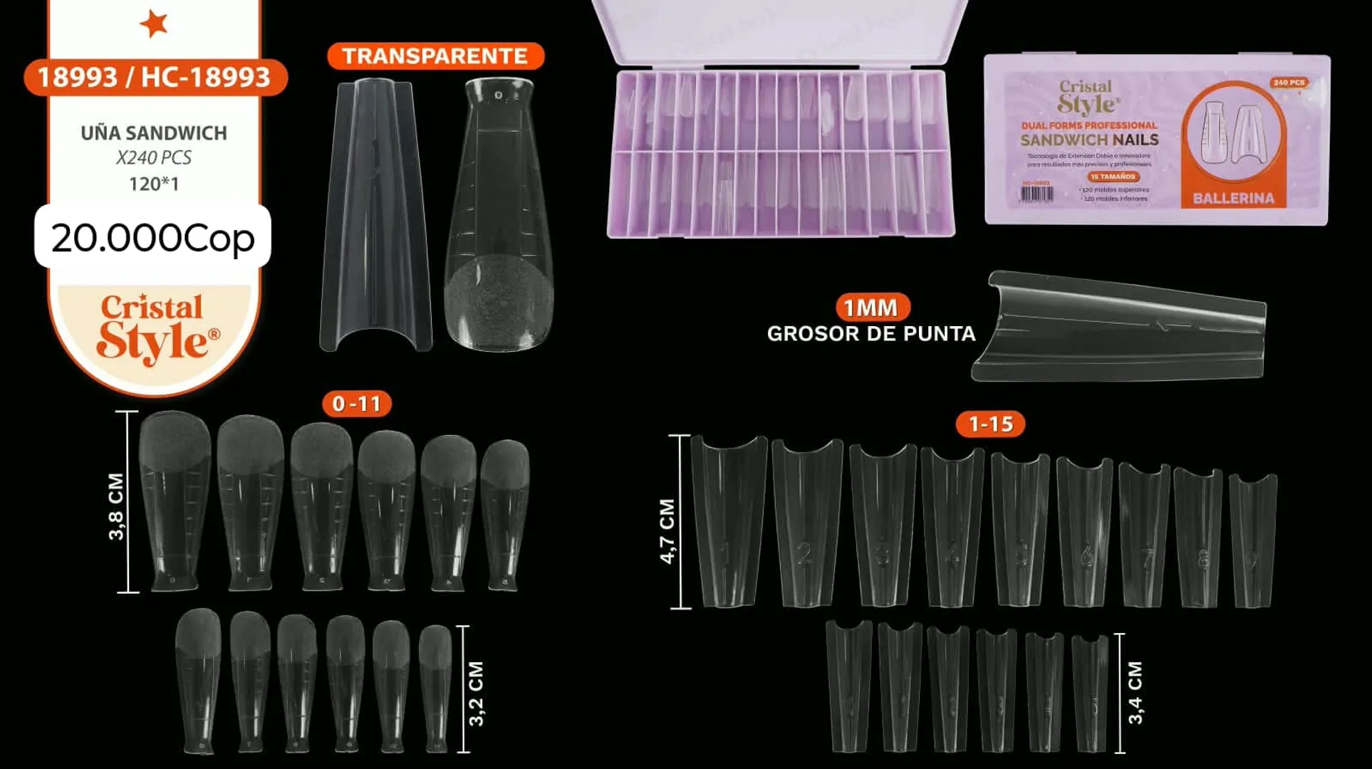 Uñas Dual Sandwich × 240pcs 