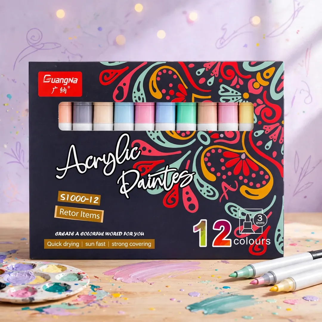 MARCADORES ACRÍLICOS PASTELES GUANGA PUNTA REDONDA X12