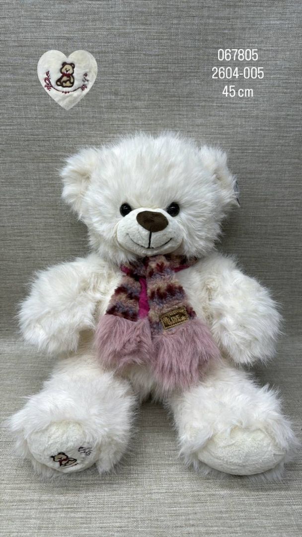 OSO BLANCO PELUDITO CON BUFANDA 45 CM