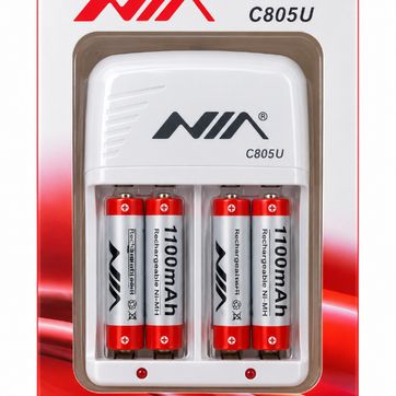 Imagen del producto Cargador NIA C805U con 4 pilas recargables AAA de 1100 mAh