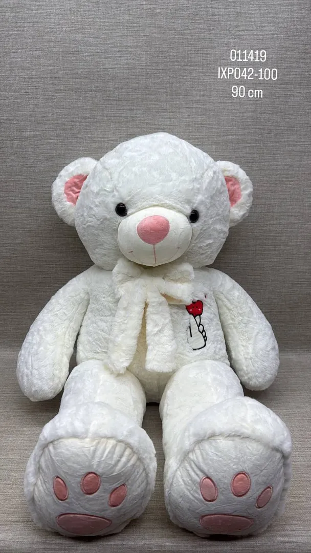 OSO BLANCO PATAS LARGAS CON MOÑO/BORDADO 90 CM 