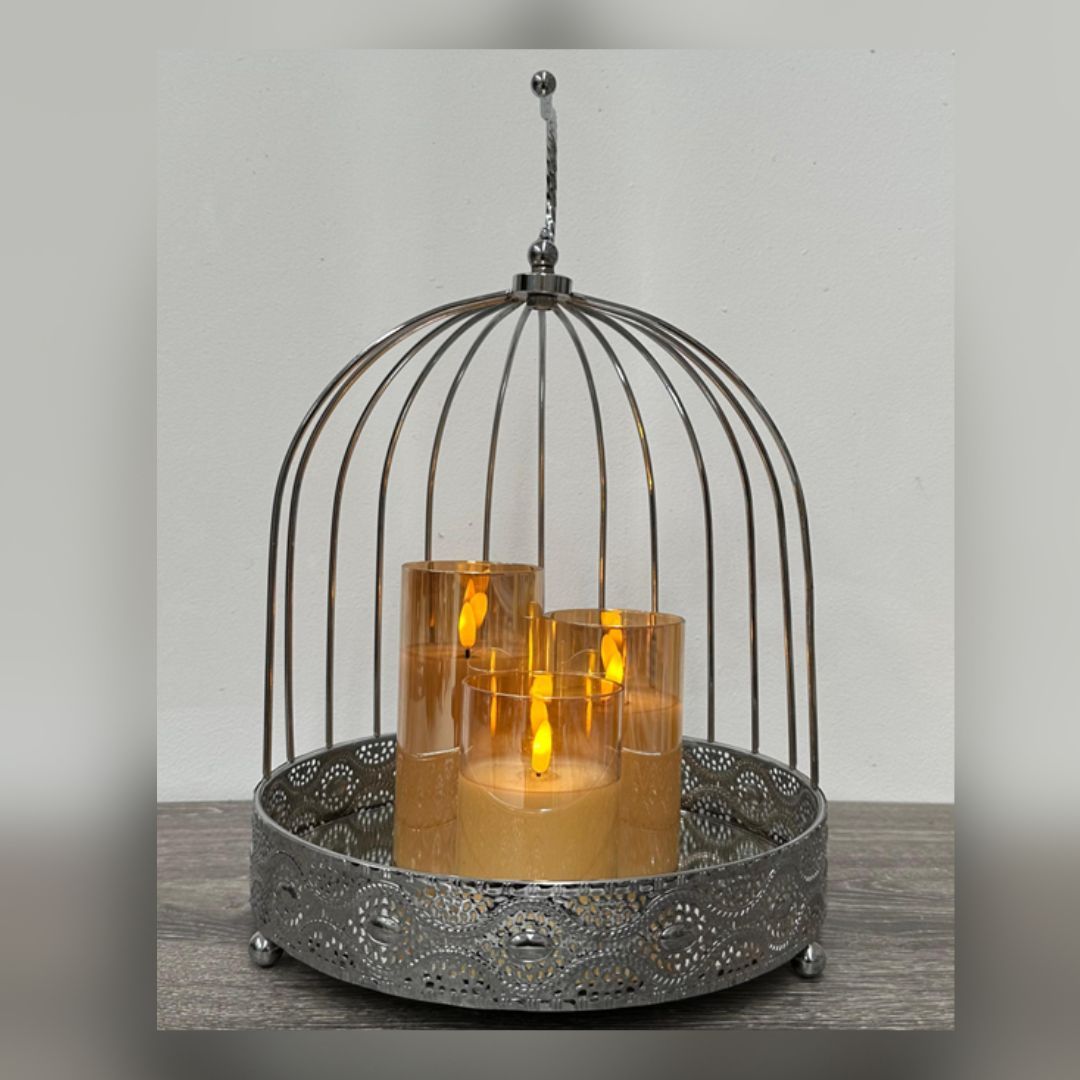 JAULA PORTAVELA METAL PLATEADA